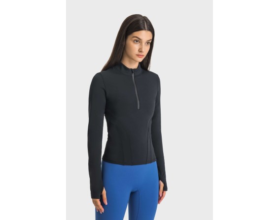 Half Zip Thumbhole Sleeve Sports Top