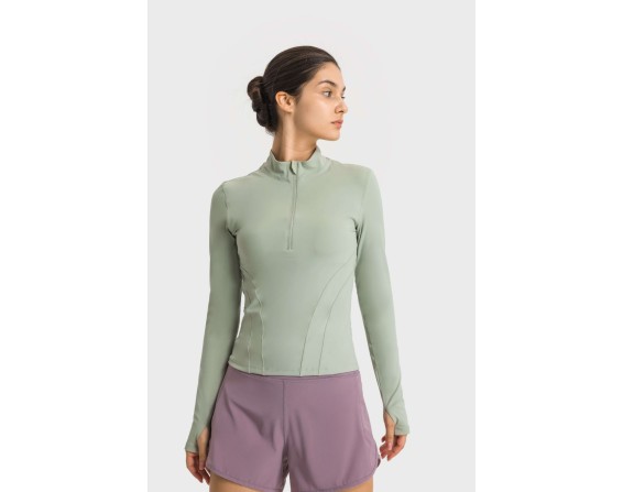 Half Zip Thumbhole Sleeve Sports Top