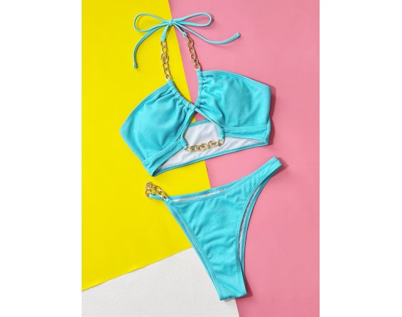 Halter Neck Chain Detail Bikini Set