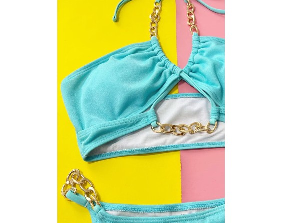 Halter Neck Chain Detail Bikini Set