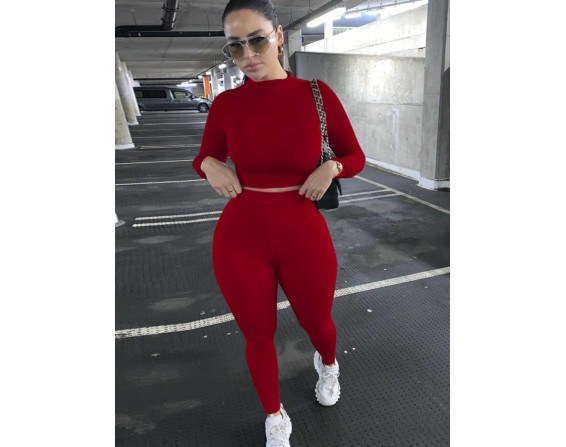 Long Sleeve Top and High Waist Pants Set