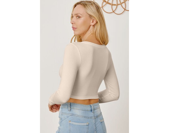 Round Neck Long Sleeve Cropped T-Shirt