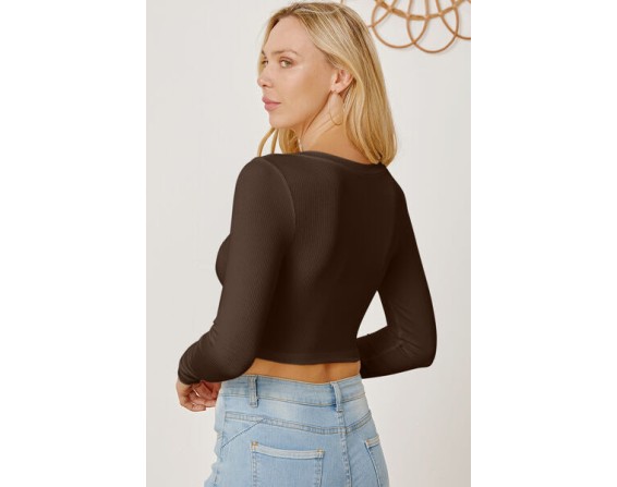 Round Neck Long Sleeve Cropped T-Shirt