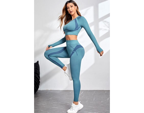 Round Neck Long Sleeve Top and Leggings Active Set