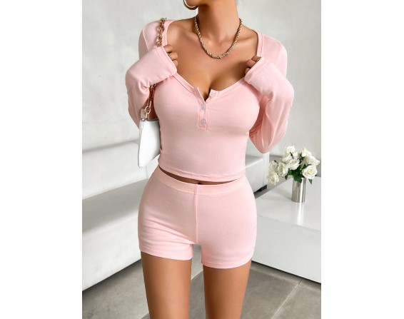 Scoop Neck Long Sleeve Top and Shorts Set