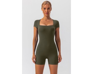 Square Neck Cap Sleeve Active Romper