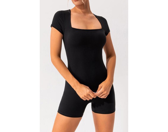 Square Neck Cap Sleeve Active Romper