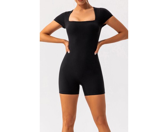 Square Neck Cap Sleeve Active Romper