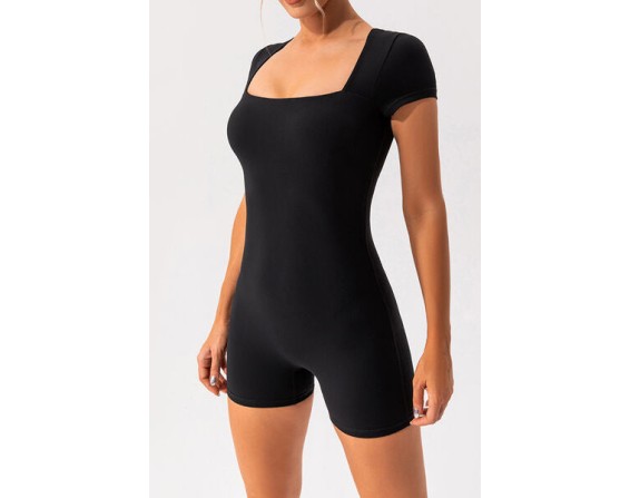 Square Neck Cap Sleeve Active Romper