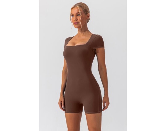 Square Neck Cap Sleeve Active Romper