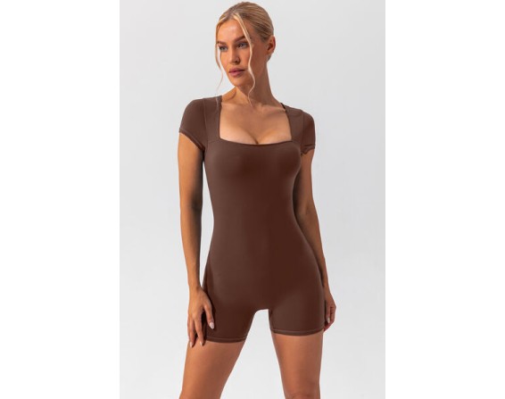 Square Neck Cap Sleeve Active Romper