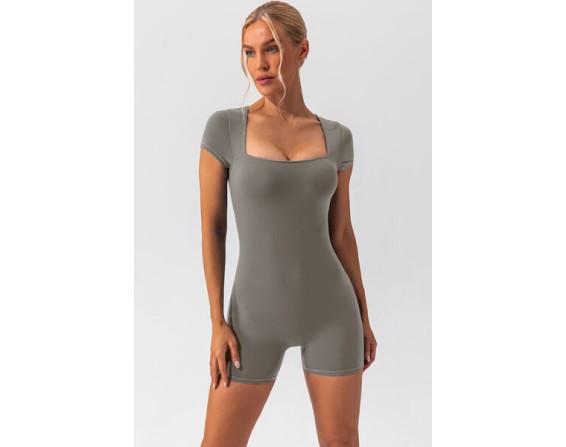 Square Neck Cap Sleeve Active Romper