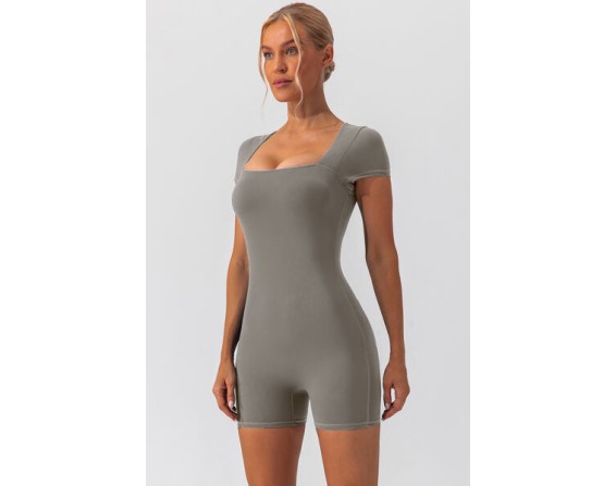 Square Neck Cap Sleeve Active Romper