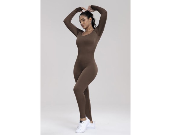 Square Neck Long Sleeve Active Jumpsuit