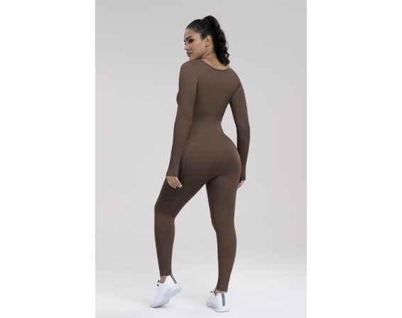 Square Neck Long Sleeve Active Jumpsuit