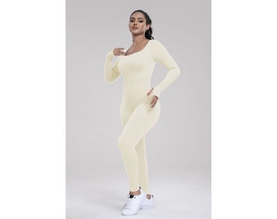 Square Neck Long Sleeve Active Jumpsuit