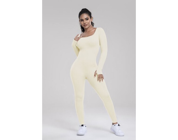 Square Neck Long Sleeve Active Jumpsuit