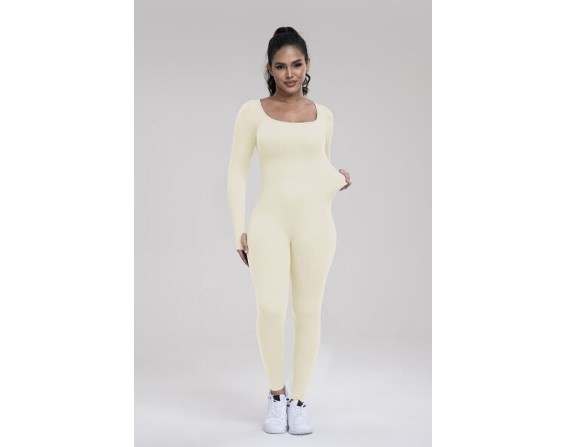 Square Neck Long Sleeve Active Jumpsuit