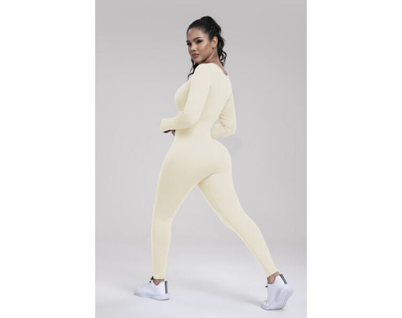 Square Neck Long Sleeve Active Jumpsuit