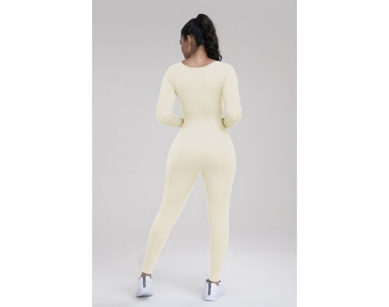 Square Neck Long Sleeve Active Jumpsuit