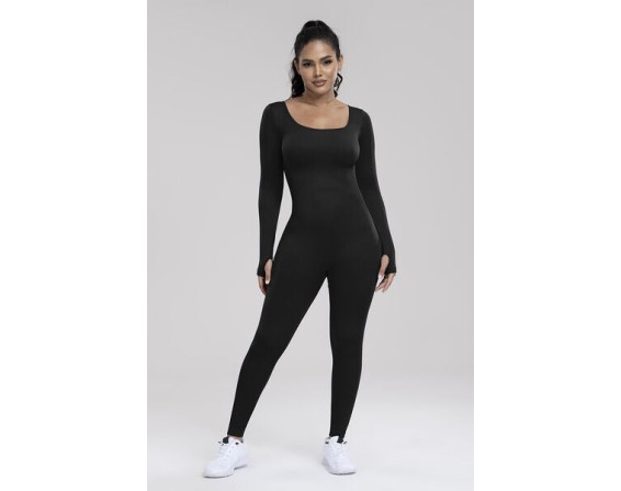 Square Neck Long Sleeve Active Jumpsuit