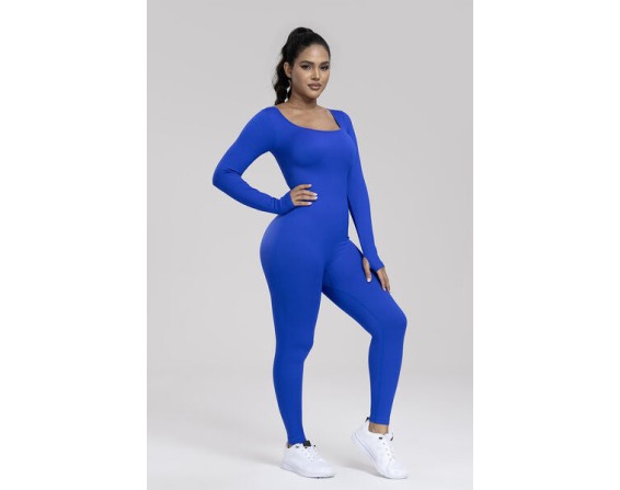 Square Neck Long Sleeve Active Jumpsuit