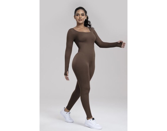 Square Neck Long Sleeve Active Jumpsuit