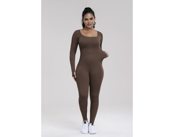 Square Neck Long Sleeve Active Jumpsuit