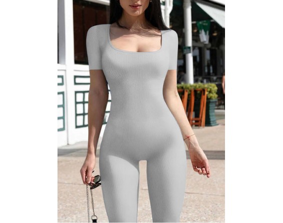 Square Neck Short Sleeve Jumpsuit