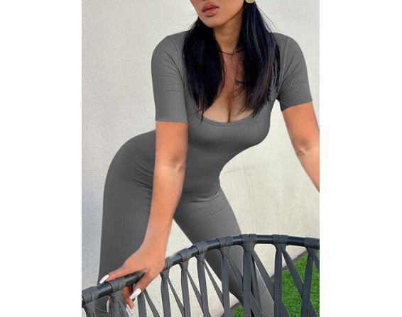 Square Neck Short Sleeve Jumpsuit