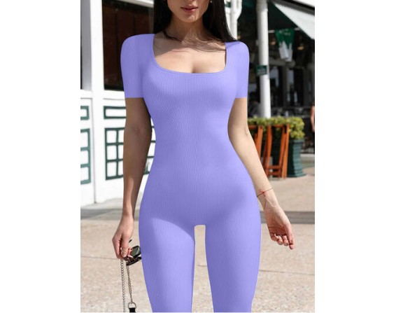 Square Neck Short Sleeve Jumpsuit