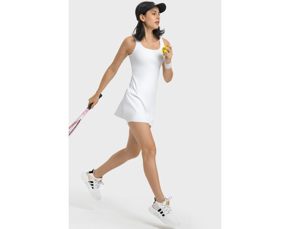 Square Neck Sports Tank Dress with Full Coverage Bottoms