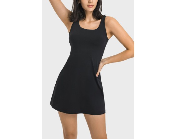 Square Neck Sports Tank Dress with Full Coverage Bottoms