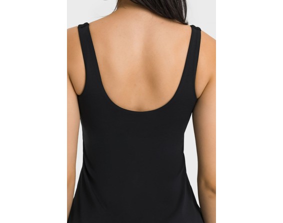 Square Neck Sports Tank Dress with Full Coverage Bottoms