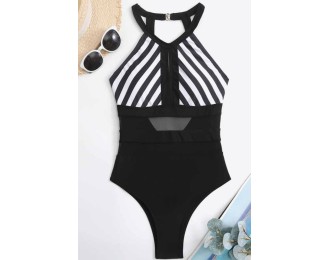 Striped Backless One-Piece Swimsuit