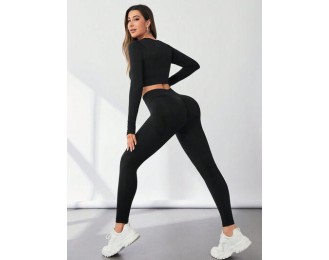 V-Neck Long Sleeve Top and Leggings Active Set