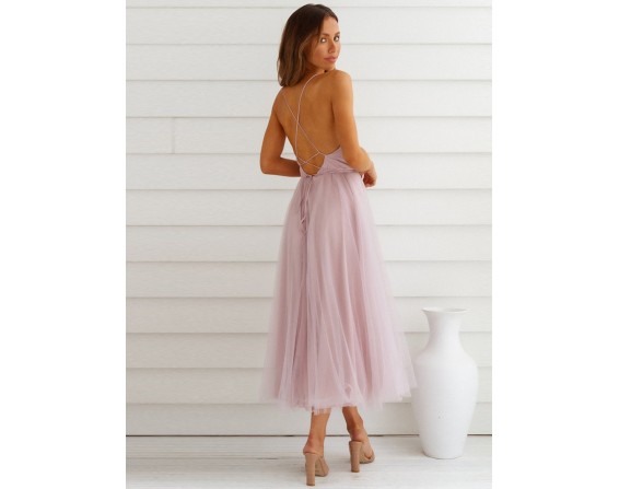 Backless Crisscross Sleeveless Midi Dress