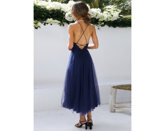 Backless Crisscross Sleeveless Midi Dress