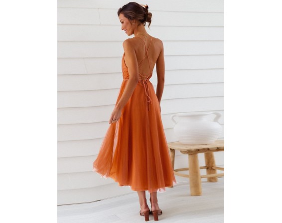 Backless Crisscross Sleeveless Midi Dress