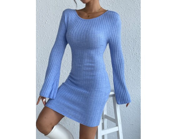 Backless Long Sleeve Sweater Dress