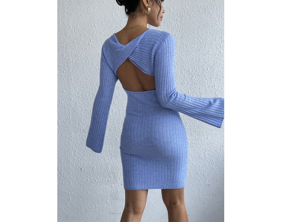 Backless Long Sleeve Sweater Dress