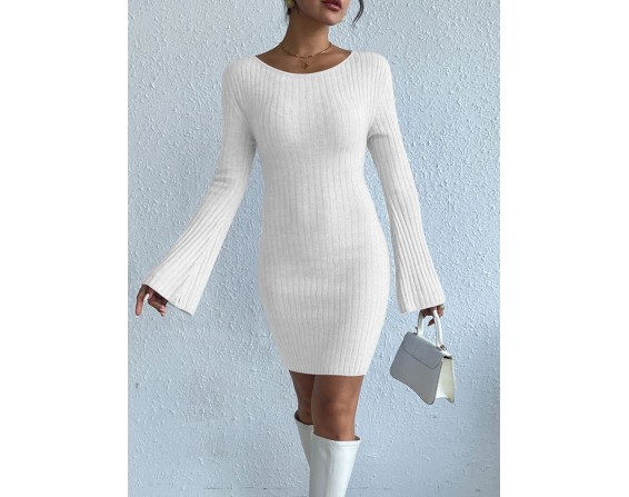 Backless Long Sleeve Sweater Dress