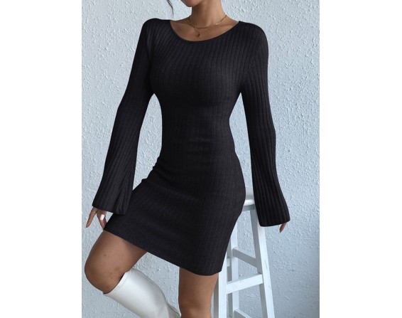 Backless Long Sleeve Sweater Dress