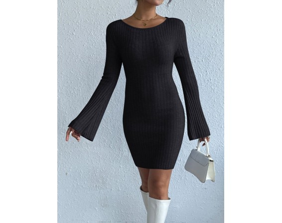 Backless Long Sleeve Sweater Dress