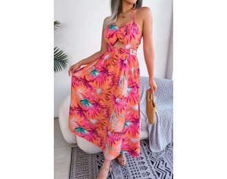 Botanical Tied Backless Cutout Slit Dress