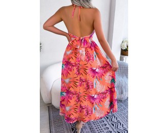 Botanical Tied Backless Cutout Slit Dress