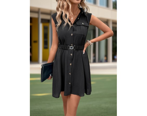 Button Up Sleeveless Mini Dress