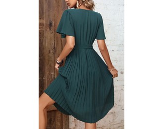 Buttoned V-Neck Flutter Short Sleeve Mini Dress