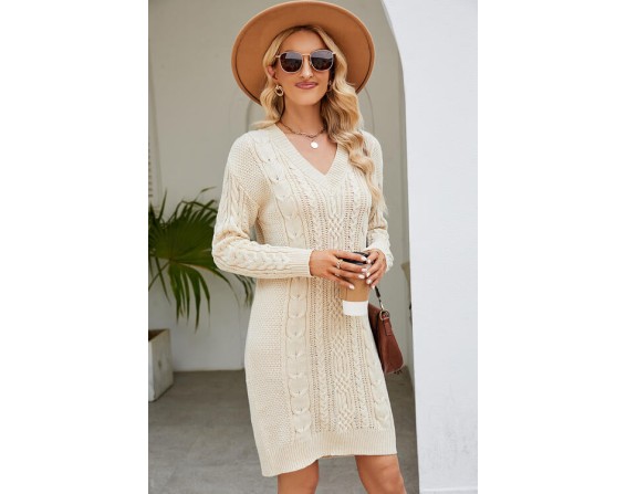 Cable-Knit Long Sleeve Dress