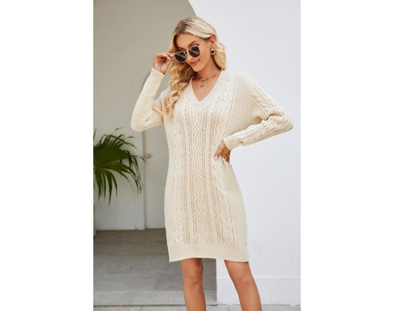 Cable-Knit Long Sleeve Dress